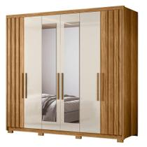 Guarda Roupas Casal Detalhe Ripado Com Espelho 6 Portas 4 Gavetas Roma Madeirado/off White Madeirado/off White