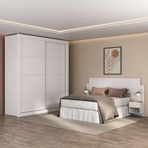 Guarda-roupas Casal E Cabeceira Com 2 Mesas De Cabeceira Multimóveis Mp4337 Branco
