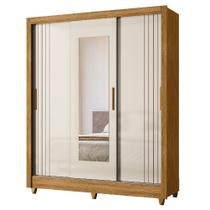 Guarda Roupas Casal Frisado C/ Espelho 3 Portas De Correr 2 Gavetas Bolívia Madeirado/Off White Guarda Roupas Casal Frisado C/ Espelho 3 Portas De Correr 2 Gavetas Bolívia Madeirado/Off White