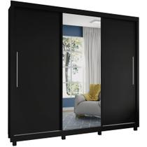 Guarda Roupas casal Gelius Royale com 228,5 cm de Largura 3 portas de correr com espelho Preto/Naturale