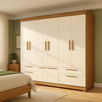 Guarda Roupas Casal Grande Cesena Babus 8 Portas 4 Gavetas Amadeirado Off White