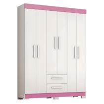 Guarda Roupas Casal Juvenil 6 Portas 2 Gavetas Líbano Branco / Rosa Notável Guarda Roupas Casal Juvenil 6 Portas 2 Gavetas Líbano Branco / Rosa Notável