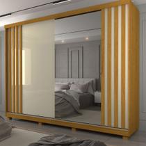 Guarda Roupas Casal Ripado 2 Portas 1 Porta Espellho Ares Com Pés Naturale Off White - Gelius