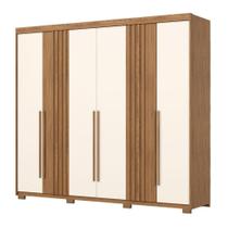 Guarda Roupas Casal Ripado 6 Portas 4 Gavetas íris Madeirado/off White