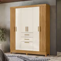 Guarda Roupas Casal Ripado 7 Portas 2 Gavetas Malta Madeirado Off White