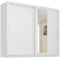 Guarda Roupas Casal Ripado Com Espelho 2 Portas De Correr 4 Gavetas Trianon Branco Zanzini Branco