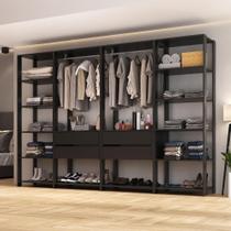 Guarda Roupas Closet Modulado 270cm 4 Peças Com 4 Gavetas E Cabideiros Multimóveis MP4321 Preto