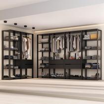 Guarda Roupas Closet Modulado 405cm 6 Peças Com 6 Gavetas E Cabideiros Multimóveis MP4322 Preto