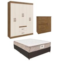 Guarda-roupas Com Cômoda E Cama Casal Com Colchão Multimóveis Cr35223 Nogueira Off White Guarda-roupas Com Cômoda E Cama Casal Com Colchão Multimóveis Cr35223 Nogueira Off White