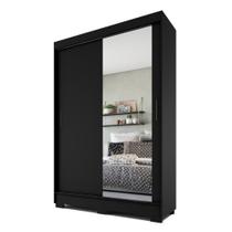 Guarda Roupas Com Espelho 2 Portas De Correr 2 Gavetas Preto