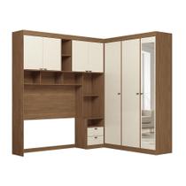 Guarda Roupas De Canto Com 7 Portas E 4 Gavetas E Cabeceira Lugano Santos Andirá Jatoba-areia
