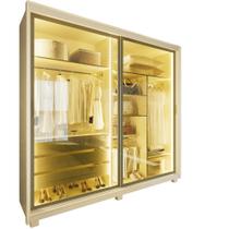 Guarda Roupas de Casal Gelius Platinum 2 portas com vidro reflecta de correr 3 gavetas LED e pés OFF White Guarda Roupas de Casal Gelius Platinum 2 portas com vidro reflecta de correr 3 gavetas LED e pés OFF White