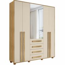 Guarda Roupas de casal RV Móveis Las Vegas III largura de 190 cm 5 portas 4 gavetas com espelho pês Cinamomo OFF White