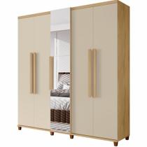 Guarda Roupas de Casal RV Móveis Munique 5 portas com espelho sapateira 3 gavetas larguras de 2,28 metros com pês Cinamomo OFF White