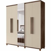 Guarda Roupas de Casal RV Móveis Munique 5 portas com espelho sapateira 3 gavetas larguras de 2,28 metros com pês Freijo/OFF White