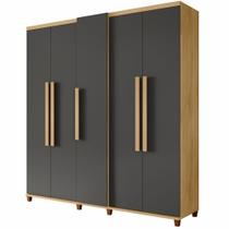 Guarda Roupas de Casal RV Móveis Munique 5 portas com sapateira 3 gavetas larguras de 2,28 metros com pês Cinamomo Grafite