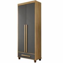 Guarda Roupas de Solteiro RV Móveis Dubai 2 portas 1 gaveta e largura de 85,4 cm com pés Cinamomo Grafite