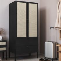 Guarda Roupas Hélio 2 Portas 2 Gavetas Palhinha Pé Madeira Oslo Artesano