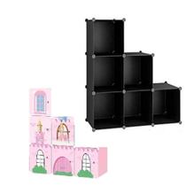 Guarda roupas infantil modular portatil com 6 portas princesas rosa organizador de brinquedos