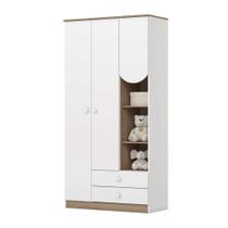 Guarda Roupas Infantil Para Quarto Bebê 3 Portas 2 Gavetas Magia Branco / Madeirado