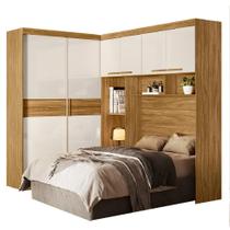 Guarda Roupas Modulado com Cabeceira de Casal Florença 6 Portas 5 gavetas Freijó/Off White Moval