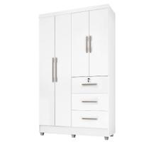 Guarda Roupas Solteiro 4 Portas 3 Gavetas Tokio Branco / Branco Lilás Flex