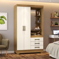 Guarda Roupas Solteiro Com 2 Portas 3 Gavetas Com Espelho B64 Nature / Off White - Briz Móveis Guarda Roupas Solteiro Com 2 Portas 3 Gavetas Com Espelho B64 Nature / Off White - Briz Móveis