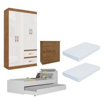 Guarda-Roupas Solteiro com Cômoda e Bicama com colchão Multimóveis CR35224