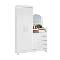 Guarda Roupas Solteiro Com Cômoda Espelho Capri Branco - ALBATROZ MOVEIS