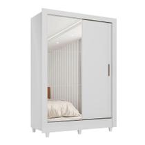 Guarda Roupas Solteiro Com Espelho 2 Portas De Correr 2 Gavetas Bélgica Andirá Branco