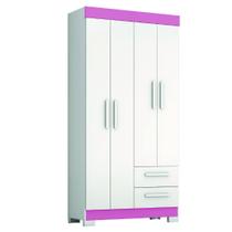 Guarda Roupas Solteiro Juvenil 4 Portas 2 Gavetas Malta Branco / Rosa Notável