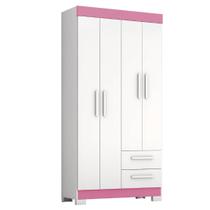 Guarda Roupas Solteiro Juvenil 4 Portas 2 Gavetas Malta Branco / Rosa Notável Guarda Roupas Solteiro Juvenil 4 Portas 2 Gavetas Malta Branco / Rosa Notável