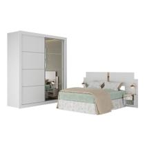 Guarda Rroupas Casal E Cabeceira Com 2 Mesas De Cabeceira E Espelhos Multimóveis MP4328 Branco