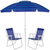 Guarda-Sol FPS 100 2,40M Grande + 2 Cadeiras de Praia Alta Lazy em Alumínio Azul Marinho Guarda-Sol FPS 100 2,40M Grande + 2 Cadeiras de Praia Alta Lazy em Alumínio Azul Marinho