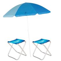 Guarda-Sol FPS 70 Em Aço Pintado 1,80m Poliéster Com Silvercoating Grande com 2 Banquetas De Alumínio Dobrável Azul Mor Guarda-Sol FPS 70 Em Aço Pintado 1,80m Poliéster Com Silvercoating Grande com 2 Banquetas De Alumínio Dobrável Azul Mor