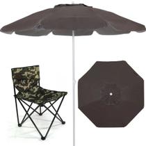 Guarda Sol Marrom 2 M Bagum e Aluminio + Cadeira de Pesca Araguaia Luxo Camping Bel