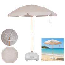 Guarda Sol Ombrelone Bagum 2 Metros Madeira Reforçado Bege Com Base Plástica Branca - Mor
