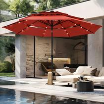 Guarda-Sol para Pátio PHI VILLA 3 Camadas 3m com Inclinação Automática Vermelho Claro Guarda-Sol para Pátio PHI VILLA 3 Camadas 3m com Inclinação Automática Vermelho Claro