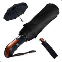 GuardaChuva Grande Abre Automático Contra Vento, Resistente, Cabe na Bolsa, Cor Preto, Desenho do Tecido Liso, Hastes Duplas, Compacto, Viagem
