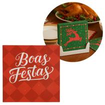 Guardanapo de Natal Vermelho Estampado Boas Festas 25x25cm Folha Dupla Prime Pacote 20 Unidades