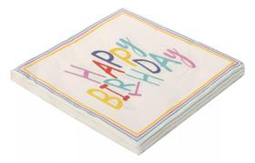 Guardanapo de Papel Estampado Happy Birthday Colorido 32x32 cm Silver Festas - Inspire sua Festa Loja