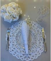 Guardanapo de Tecido Branco com Renda Delicado - Mesa Posta Guardanapo de Tecido Branco com Renda Delicado - Mesa Posta