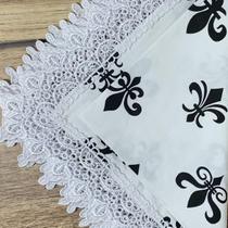 Guardanapo Em Tecido Branco Flor De Lis E Renda Mesa Da Clau-Kit 10 Guardanapo Em Tecido Branco Flor De Lis E Renda Mesa Da Clau-Kit 10