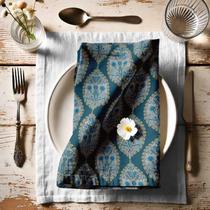 Guardanapos de Algodão Canvas Estampa Paisley Azul, 51 cm, Conjunto de 12, Laváveis à Máquina - Vargottam