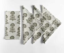 Guardanapos de Algodão com Estampa Floral Verde, 51x51 cm, Kit com 12 Peças, Lavável na Máquina - Vargottam Guardanapos de Algodão com Estampa Floral Verde, 51x51 cm, Kit com 12 Peças, Lavável na Máquina - Vargottam