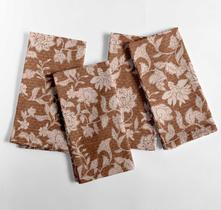 Guardanapos de Algodão Estampa Floral Rústica Marrom 50x50 cm, Conjunto de 4, Lavável - Vargottam