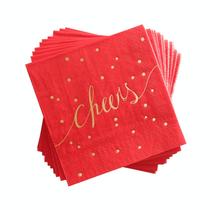 Guardanapos de coquetel descartáveis Simple-Glee Red & Gold de 3 camadas, 100 unidades