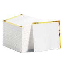 Guardanapos de coquetel Isohit, 2 camadas, brancos com acabamento dourado, 200 unidades