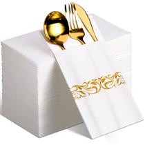 Guardanapos de jantar descartáveis WILLBOND Linen Feel 120 unidades branco/dourado