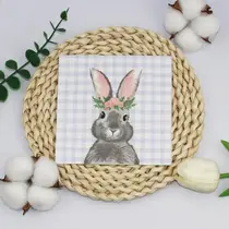 Guardanapos De Papel Xadrez Coelho Da Páscoa Rosa 20un. 25cm 2 Camadas Coloridos Para Decoração De